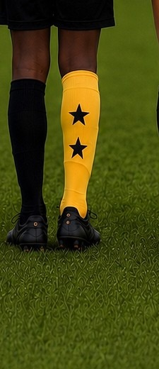 Yellow Switch Foot sock marked with two stars.